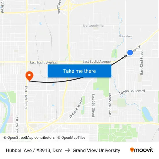 Hubbell Ave / #3913, Dsm to Grand View University map