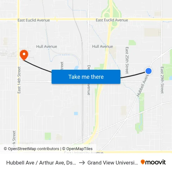 Hubbell Ave / Arthur Ave, Dsm to Grand View University map