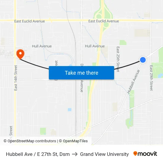Hubbell Ave / E 27th St, Dsm to Grand View University map