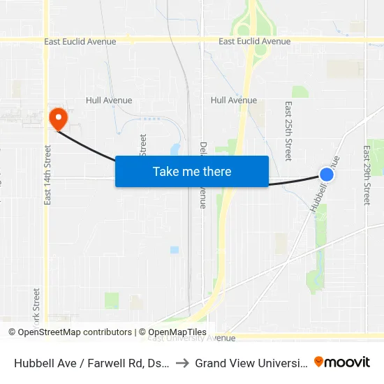 Hubbell Ave / Farwell Rd, Dsm to Grand View University map