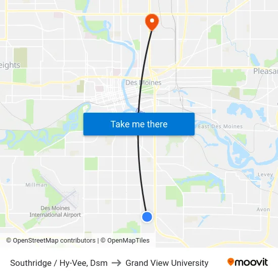 Southridge / Hy-Vee, Dsm to Grand View University map