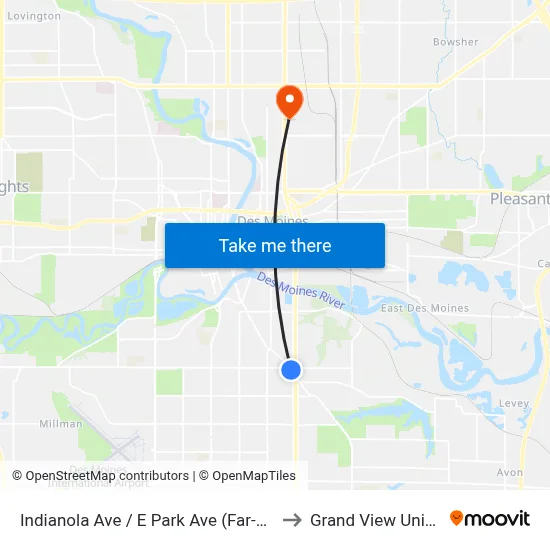 Indianola Ave / E Park Ave (Far-Side), Dsm to Grand View University map