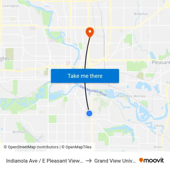 Indianola Ave / E Pleasant View Dr, Dsm to Grand View University map