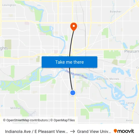 Indianola Ave / E Pleasant View Dr, Dsm to Grand View University map