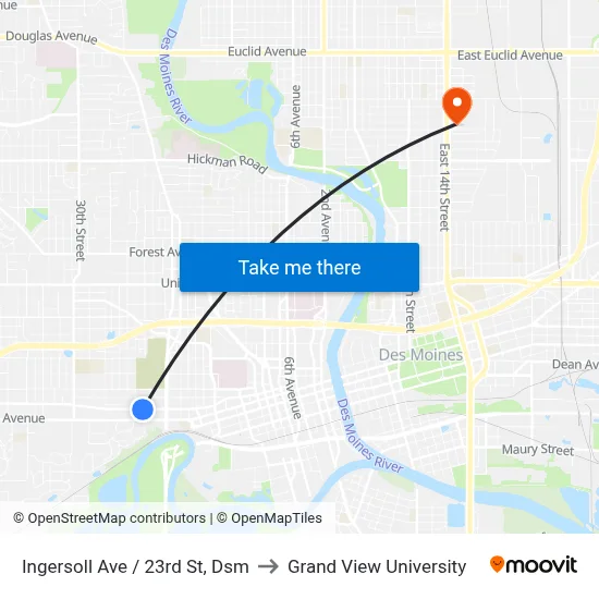 Ingersoll Ave / 23rd St, Dsm to Grand View University map