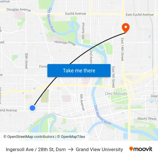 Ingersoll Ave / 28th St, Dsm to Grand View University map
