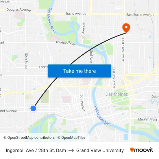Ingersoll Ave / 28th St, Dsm to Grand View University map