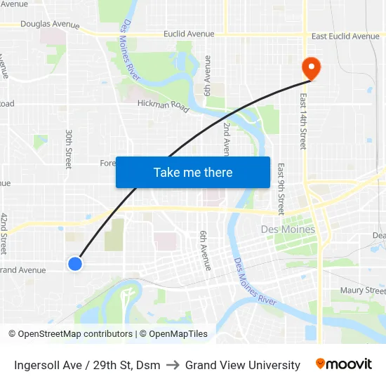 Ingersoll Ave / 29th St, Dsm to Grand View University map
