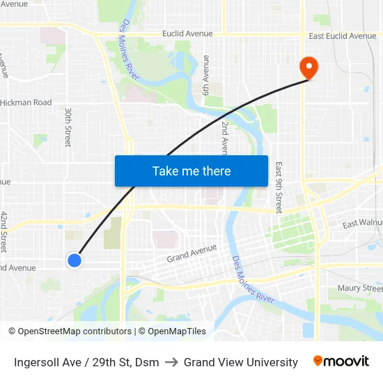 Ingersoll Ave / 29th St, Dsm to Grand View University map