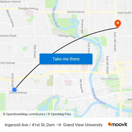 Ingersoll Ave / 41st St, Dsm to Grand View University map