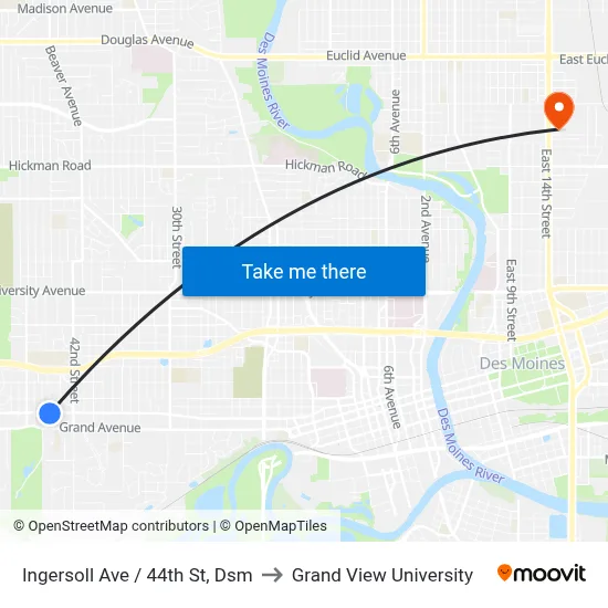Ingersoll Ave / 44th St, Dsm to Grand View University map