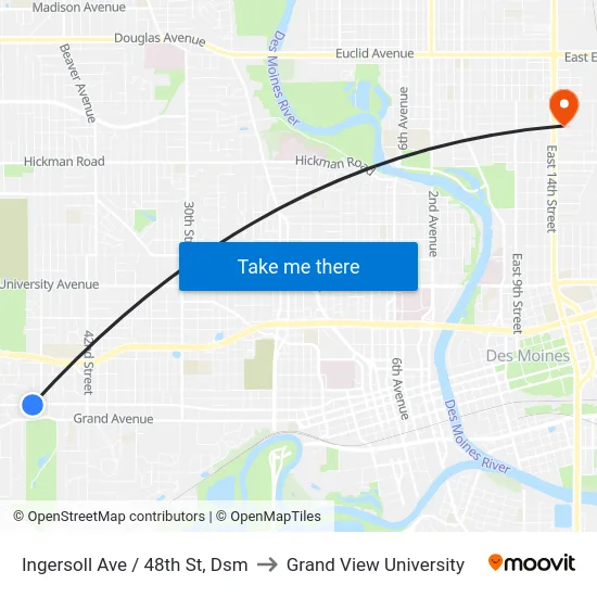 Ingersoll Ave / 48th St, Dsm to Grand View University map