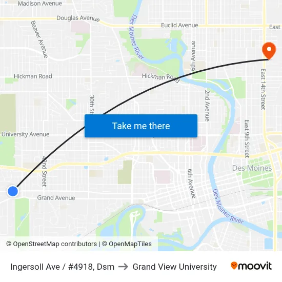 Ingersoll Ave / #4918, Dsm to Grand View University map