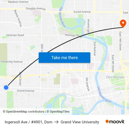 Ingersoll Ave / #4901, Dsm to Grand View University map