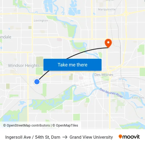 Ingersoll Ave / 54th St, Dsm to Grand View University map