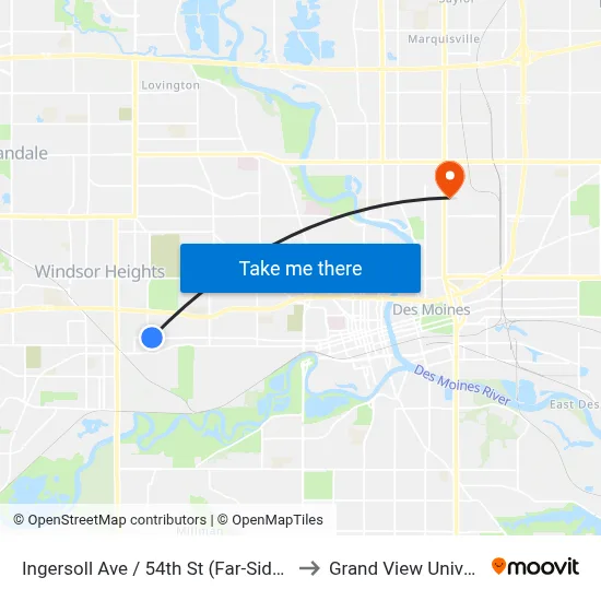 Ingersoll Ave / 54th St (Far-Side), Dsm to Grand View University map