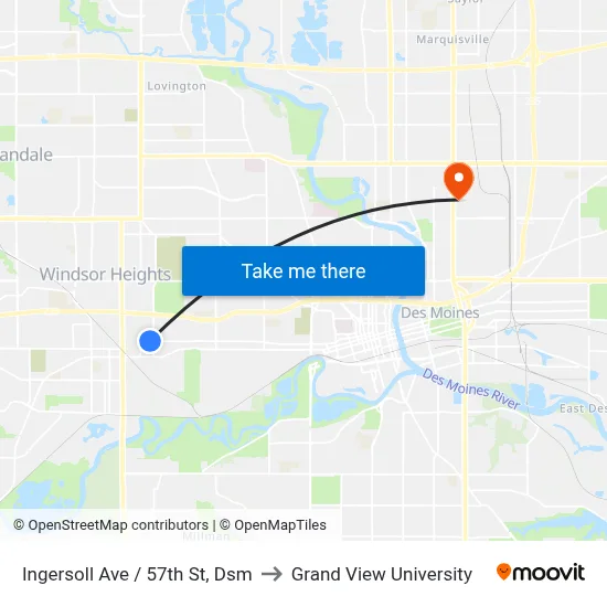 Ingersoll Ave / 57th St, Dsm to Grand View University map