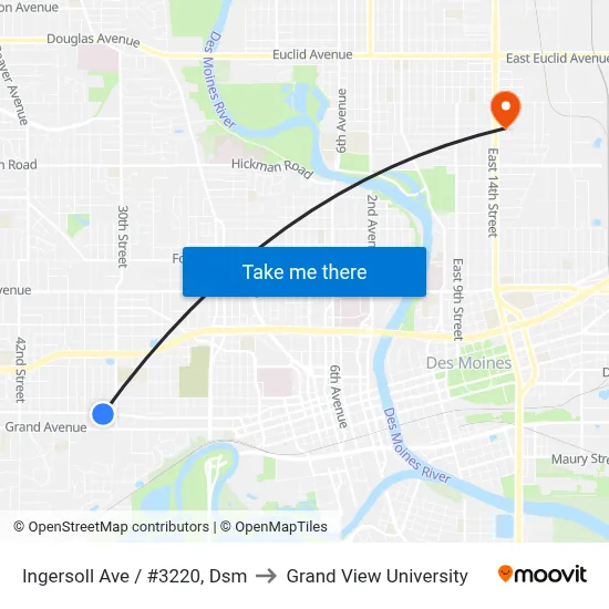 Ingersoll Ave / #3220, Dsm to Grand View University map