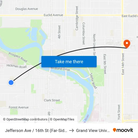 Jefferson Ave / 16th St (Far-Side), Dsm to Grand View University map