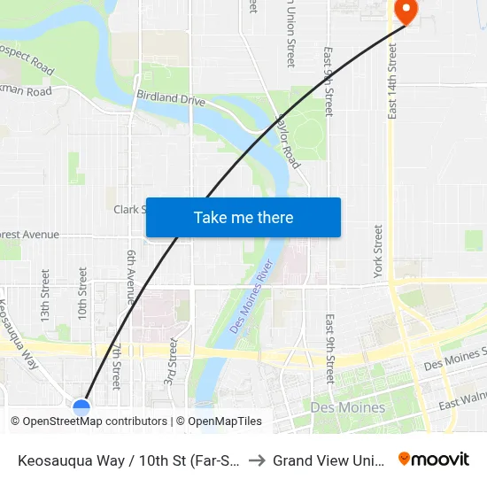 Keosauqua Way / 10th St (Far-Side), Dsm to Grand View University map