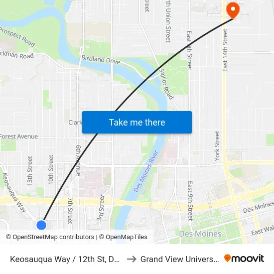 Keosauqua Way / 12th St, Dsm to Grand View University map