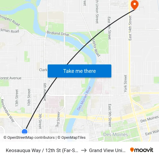 Keosauqua Way / 12th St (Far-Side), Dsm to Grand View University map