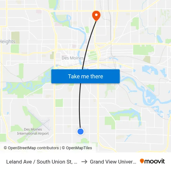 Leland Ave / South Union St, Dsm to Grand View University map