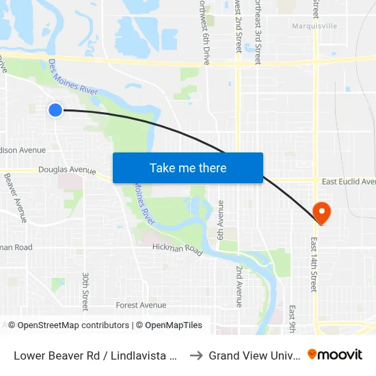 Lower Beaver Rd / Lindlavista Way, Dsm to Grand View University map