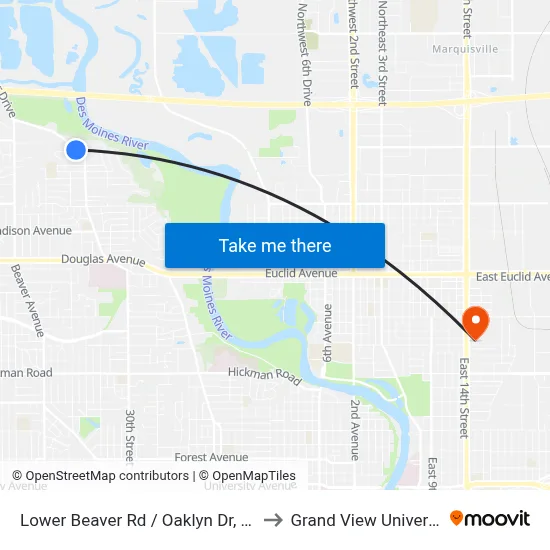 Lower Beaver Rd / Oaklyn Dr, Dsm to Grand View University map