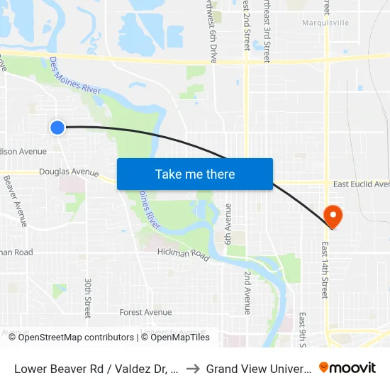 Lower Beaver Rd / Valdez Dr, Dsm to Grand View University map