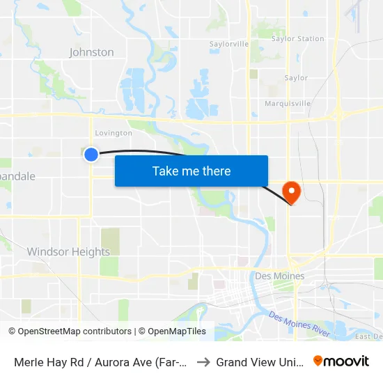 Merle Hay Rd / Aurora Ave (Far-Side), Dsm to Grand View University map