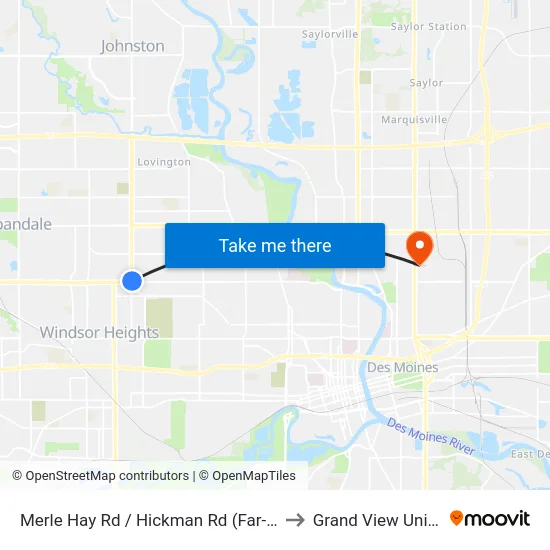 Merle Hay Rd / Hickman Rd (Far-Side), Dsm to Grand View University map