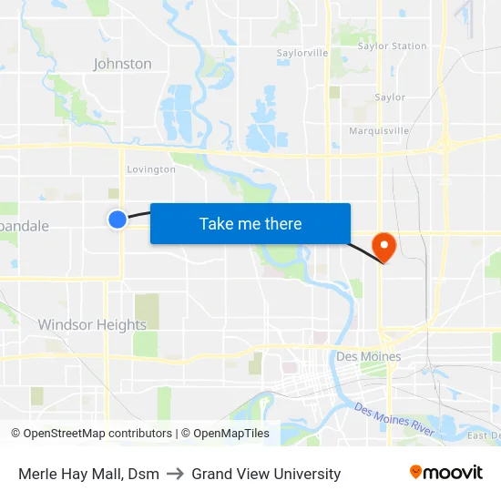 Merle Hay Mall, Dsm to Grand View University map