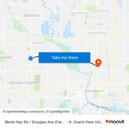 Merle Hay Rd / Douglas Ave (Far-Side), Dsm to Grand View University map