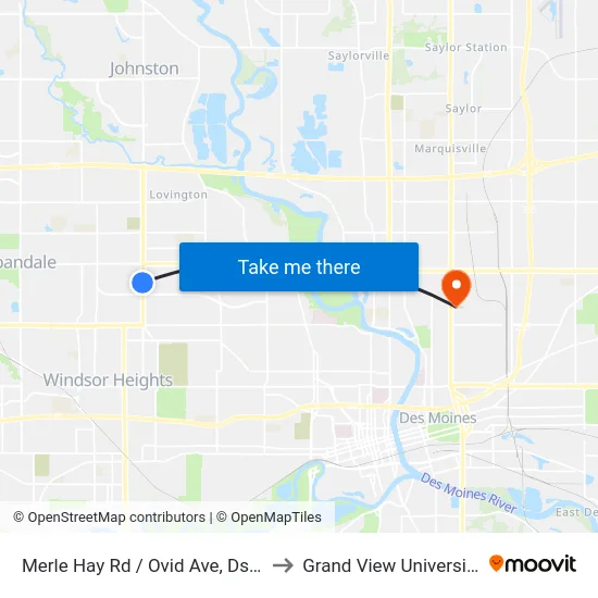 Merle Hay Rd / Ovid Ave, Dsm to Grand View University map