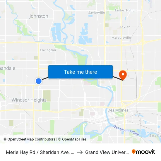Merle Hay Rd / Sheridan Ave, Dsm to Grand View University map