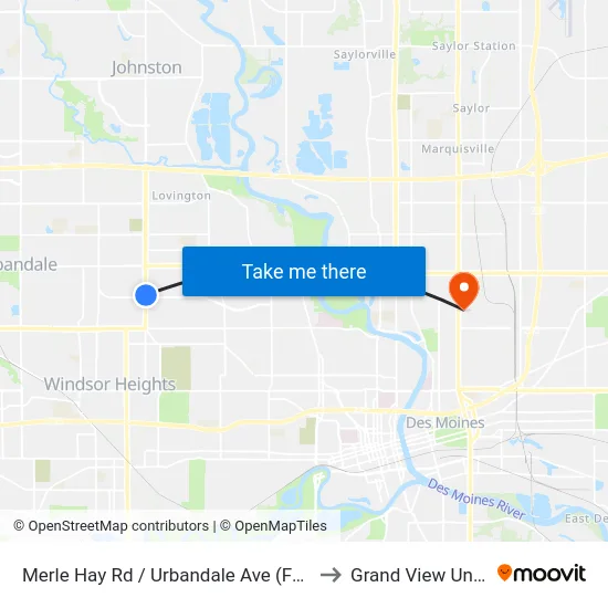Merle Hay Rd / Urbandale Ave (Far-Side), Dsm to Grand View University map