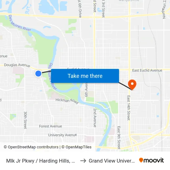 Mlk Jr Pkwy / Harding Hills, Dsm to Grand View University map