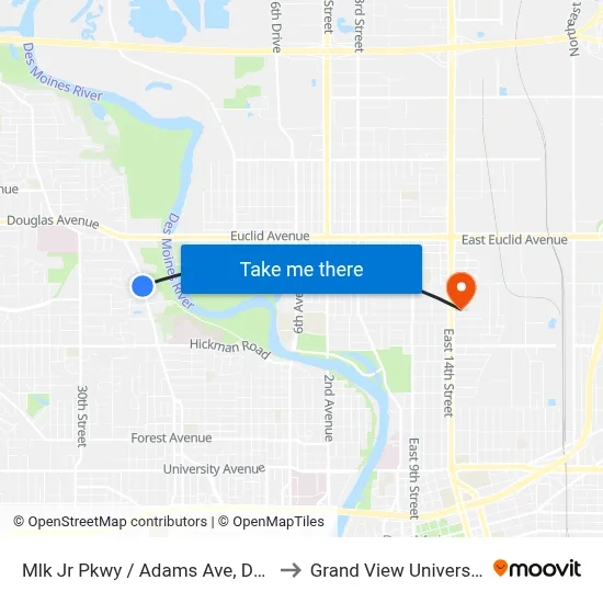 Mlk Jr Pkwy / Adams Ave, Dsm to Grand View University map