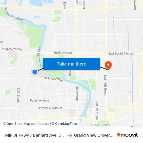 Mlk Jr Pkwy / Bennett Ave, Dsm to Grand View University map
