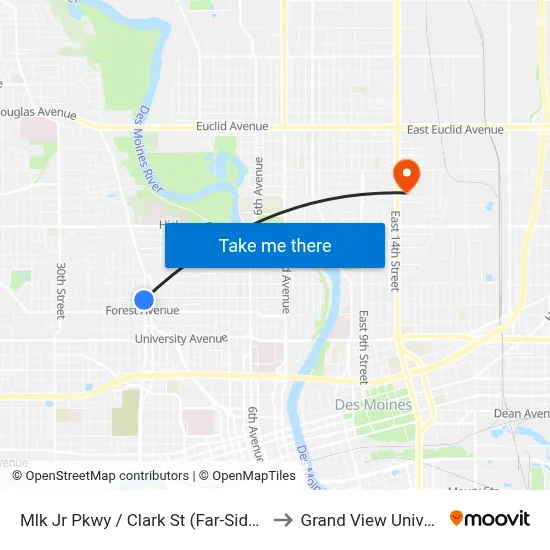 Mlk Jr Pkwy / Clark St (Far-Side), Dsm to Grand View University map