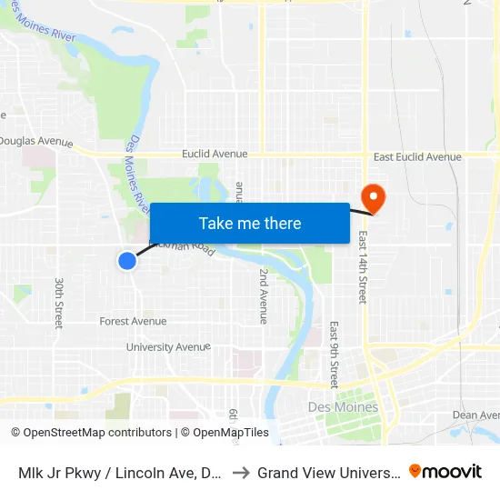 Mlk Jr Pkwy / Lincoln Ave, Dsm to Grand View University map