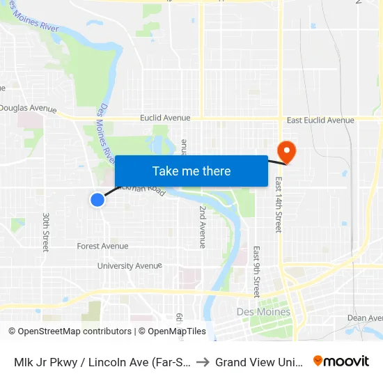 Mlk Jr Pkwy / Lincoln Ave (Far-Side), Dsm to Grand View University map
