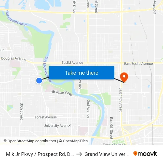 Mlk Jr Pkwy / Prospect Rd, Dsm to Grand View University map