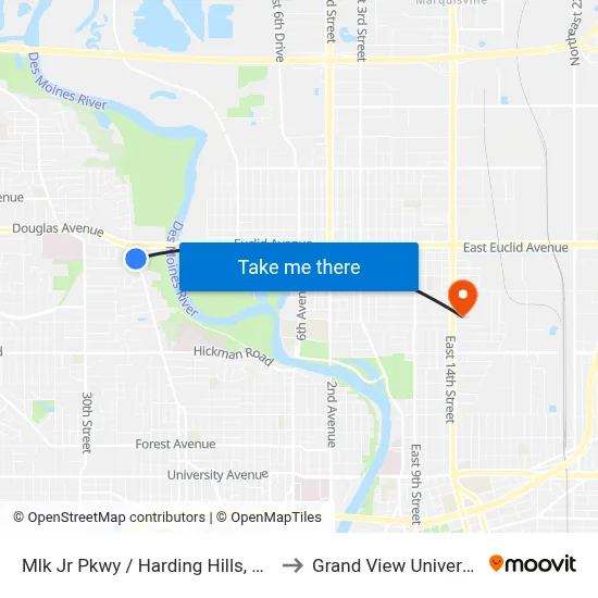 Mlk Jr Pkwy / Harding Hills, Dsm to Grand View University map