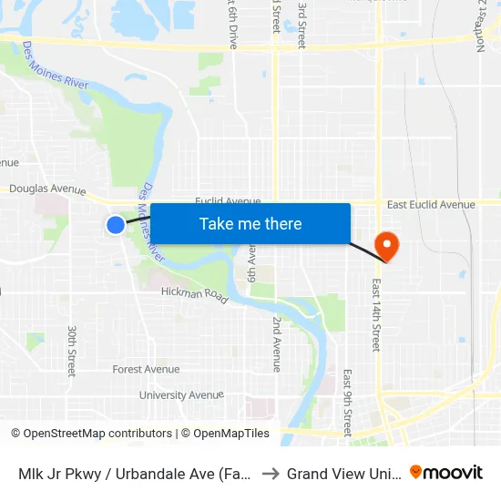 Mlk Jr Pkwy / Urbandale Ave (Far-Side), Dsm to Grand View University map