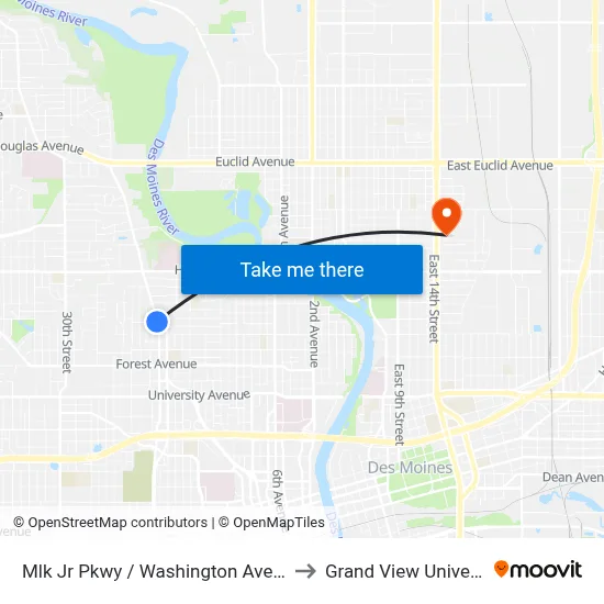 Mlk Jr Pkwy / Washington Ave, Dsm to Grand View University map