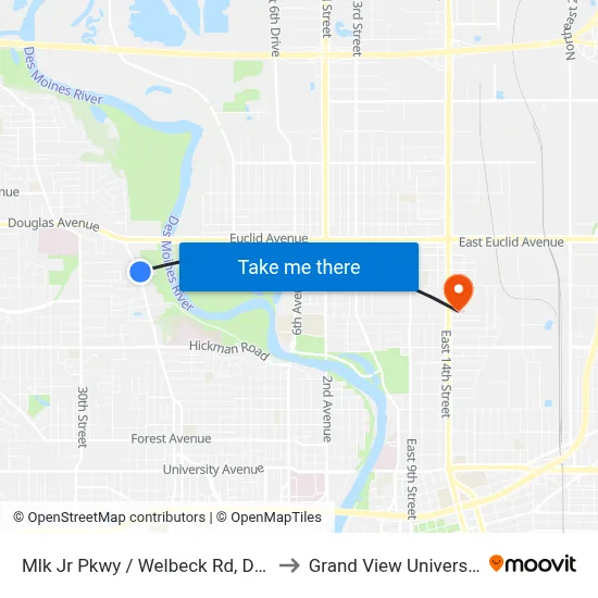 Mlk Jr Pkwy / Welbeck Rd, Dsm to Grand View University map