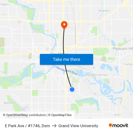 E Park Ave / #1746, Dsm to Grand View University map