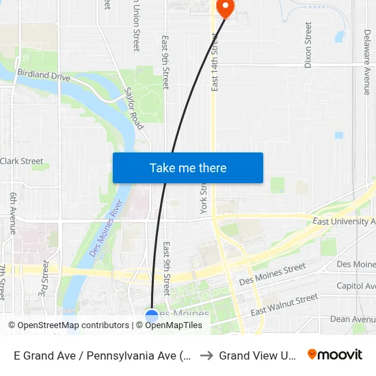 E Grand Ave / Pennsylvania Ave (Far-Side), Dsm to Grand View University map